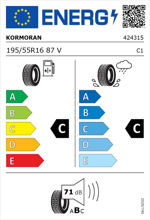 Tyre Label for Kormoran Road Performance 195/55R16 87V