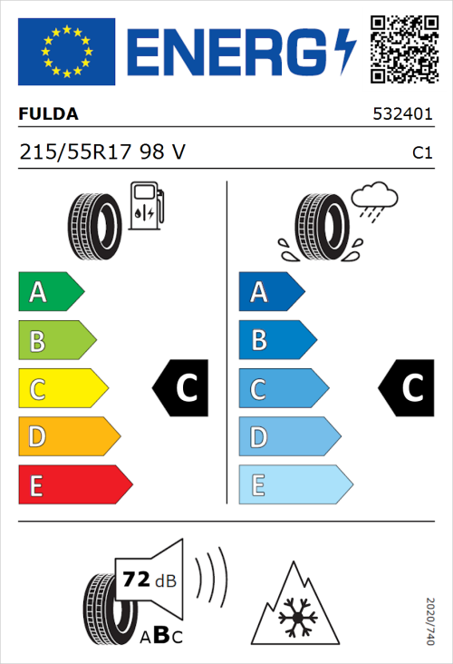 Tyre Label for Fulda Kristall Control HP2 215/55R17 98V