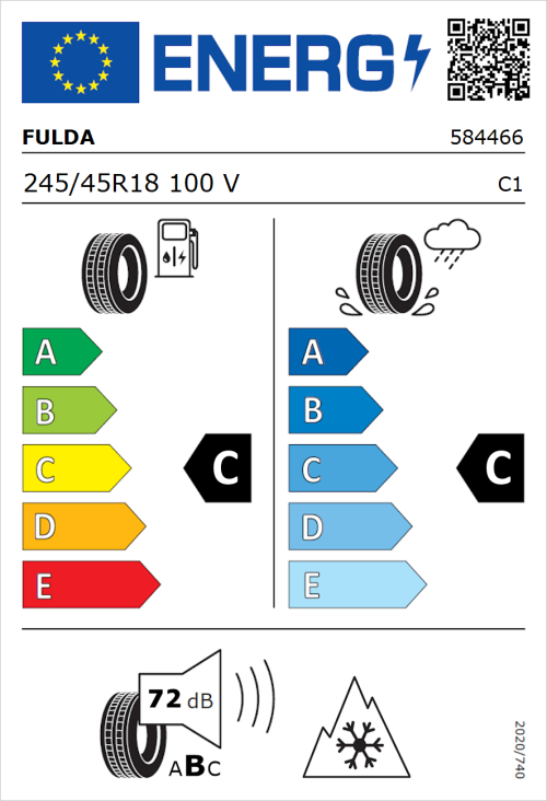 Tyre Label for Fulda Kristall Control HP2 245/45R18 100V