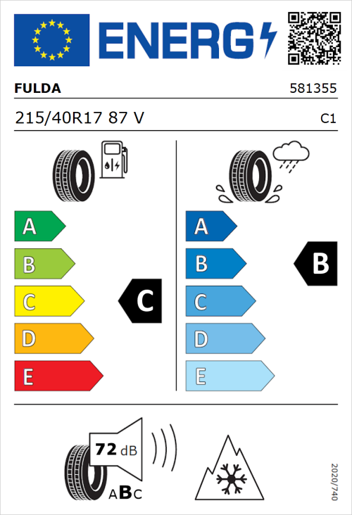 Tyre Label for Fulda Kristall Control HP2 215/40R17 87V