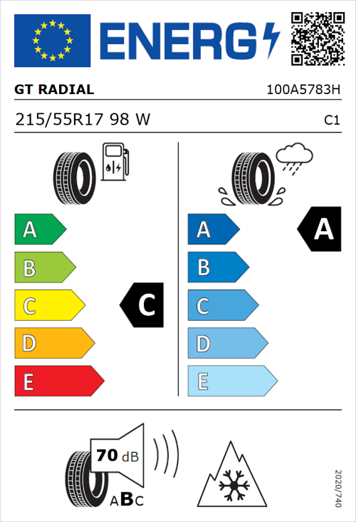 Tyre Label for GT Radial Climate Active 215/55R17 98W
