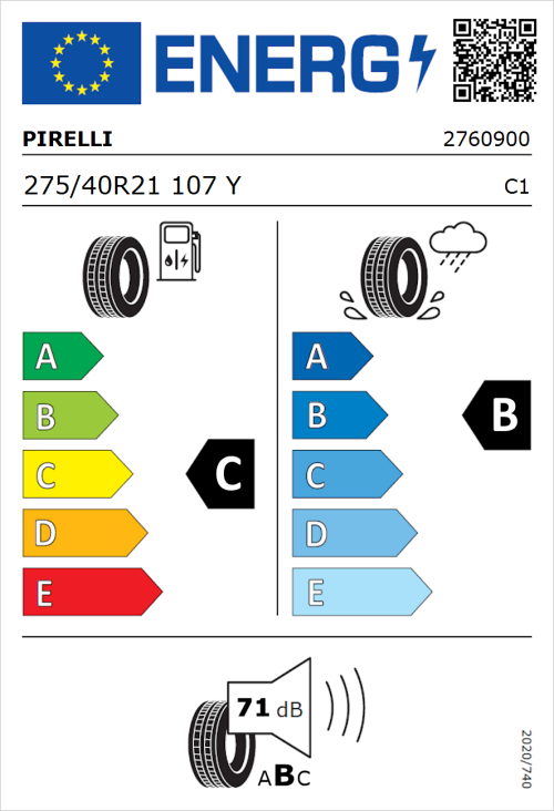 Tyre Label for Pirelli Scorpion Verde PNCS 275/40R21 107Y